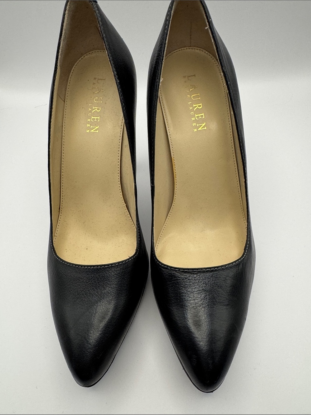Lauren Ralph Lauren Black Leather Pointed Toe Heels